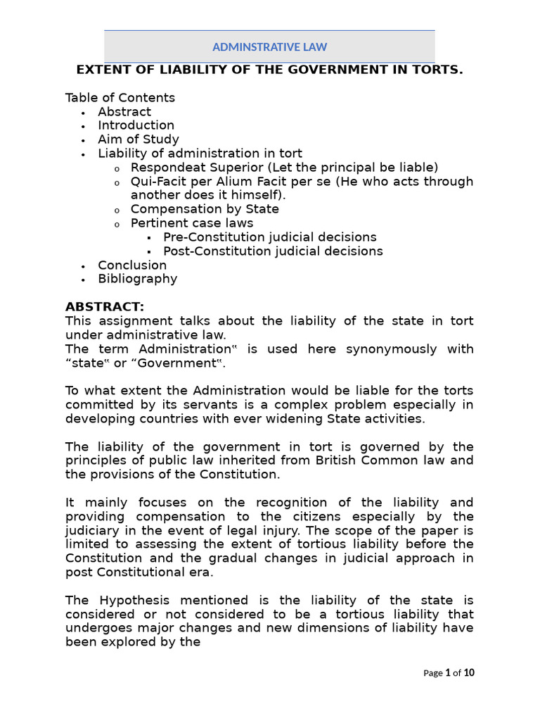 Government Tort Liability in Administrative Law | PDF | Tort | Legal ...