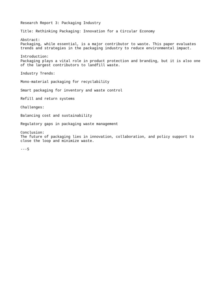 Research Report 3 Packaging Industr | PDF