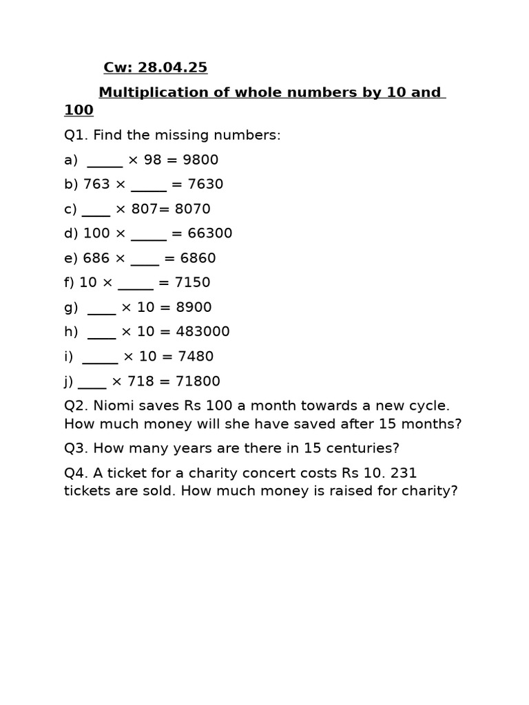 Multiplication and Savings Practice Questions | PDF