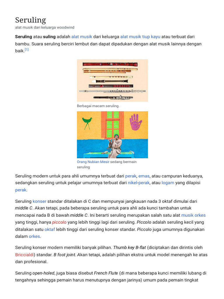 Seruling - Wikipedia Bahasa Indonesia, Ensiklopedia Bebas | PDF