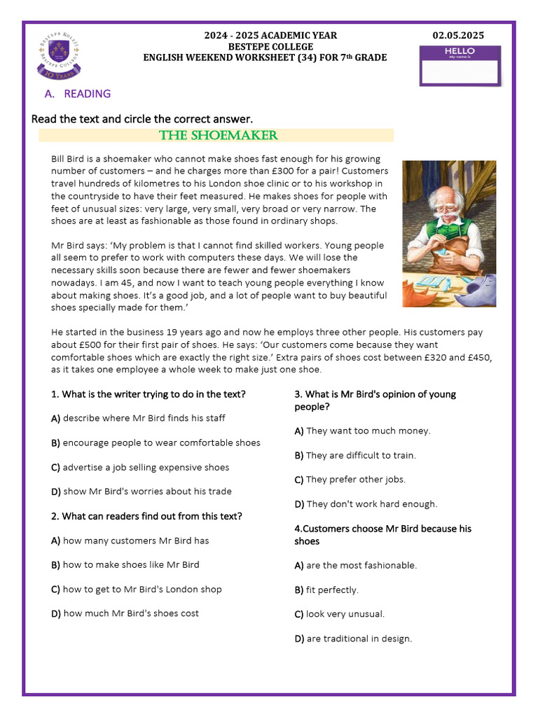 ENGLISH WEEK 34 - 7th Gr. | PDF | Shoe