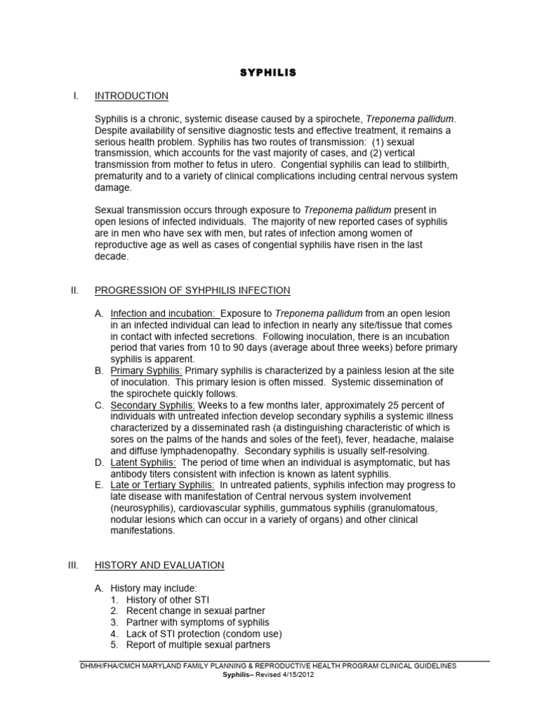 Maryland Syphilis Clinical Guidelines | PDF | Serology | Sexually ...