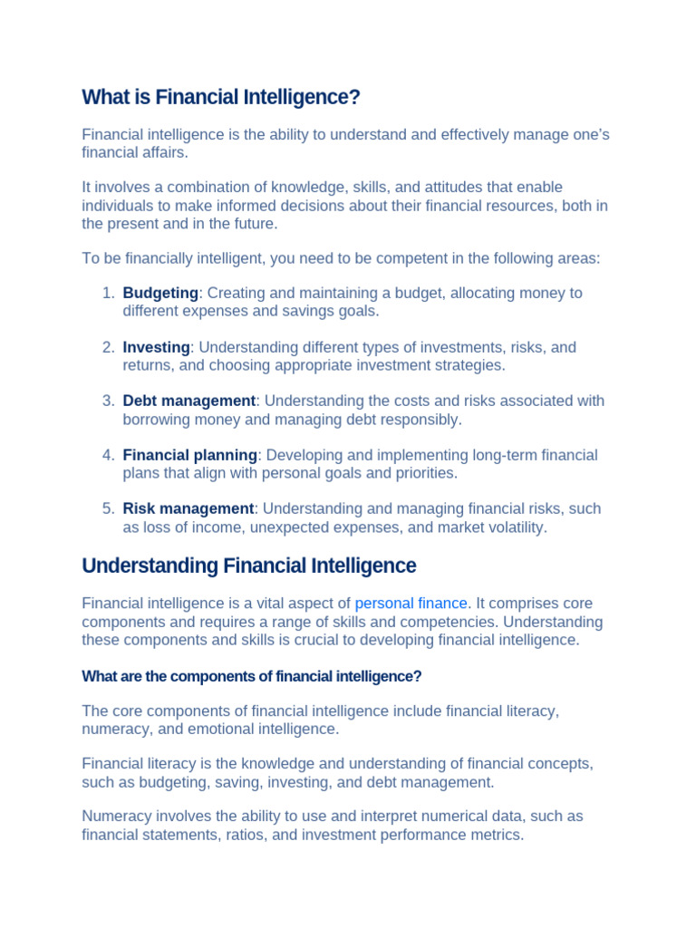 What Is Financial Intelligence | PDF | Expense | Investing