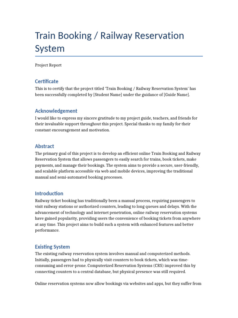 Efficient Train Booking System Report | PDF | Mobile App | Computing