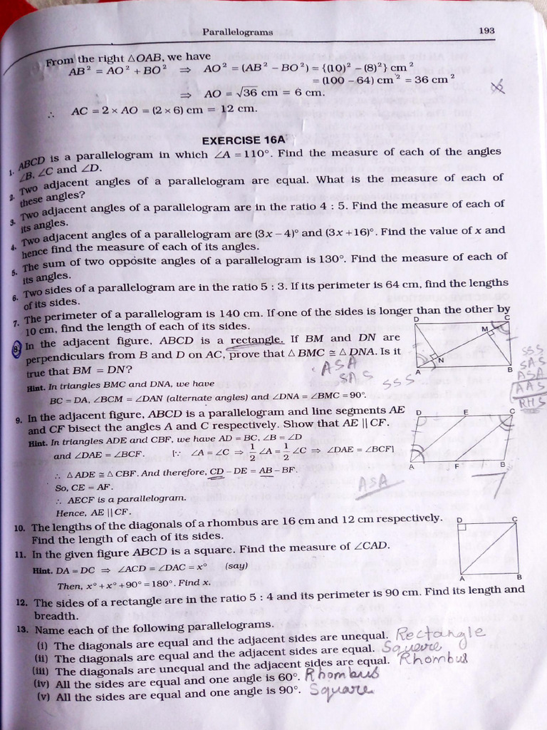 Parallelogram Properties and Exercises | PDF | Rectangle | Volume