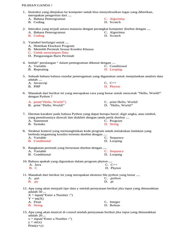 Contoh Soal Pemrograman Python | PDF