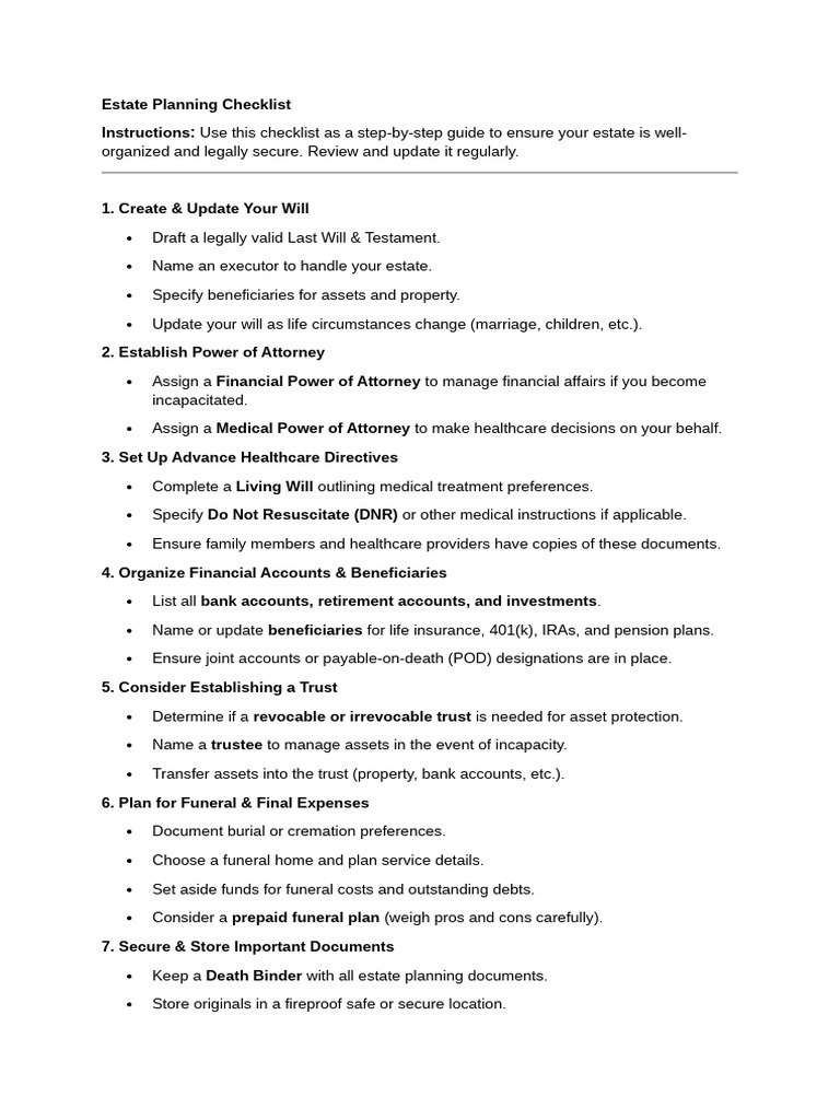 Estate Planning Checklist Pdf