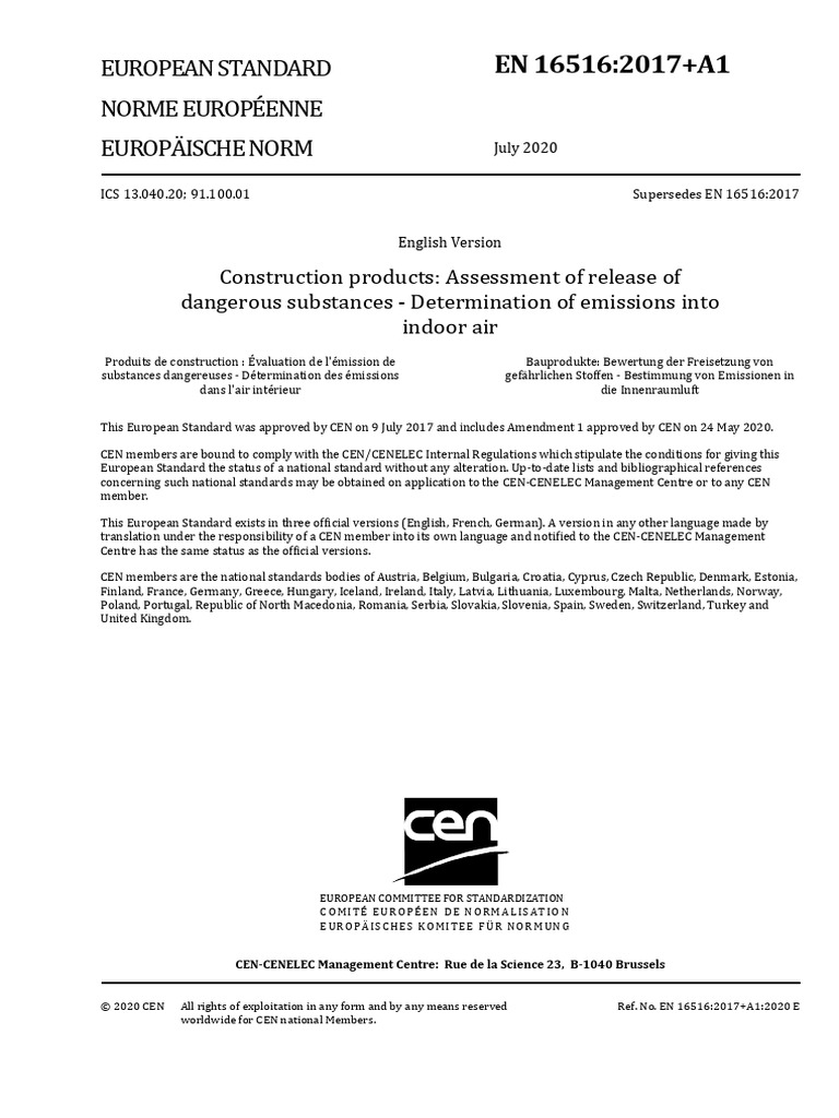EN 16516: Emissions in Indoor Air | PDF | Volatile Organic Compound