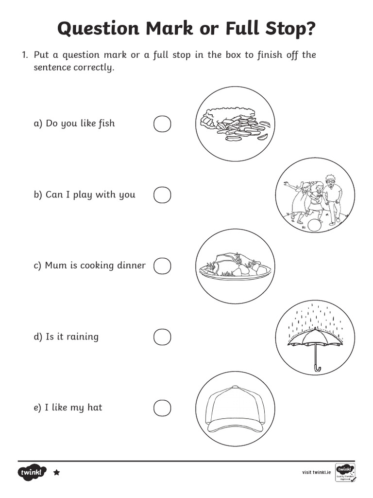 Full Stop And Question Mark Worksheet 606x857