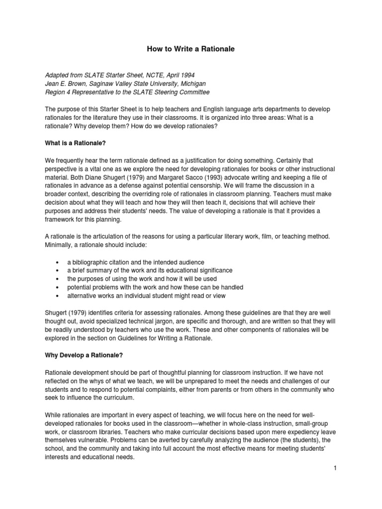 Rationale How To Write  PDF  Curriculum  Censorship