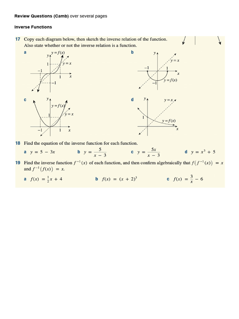 Review Questions Inverse & Functions | PDF