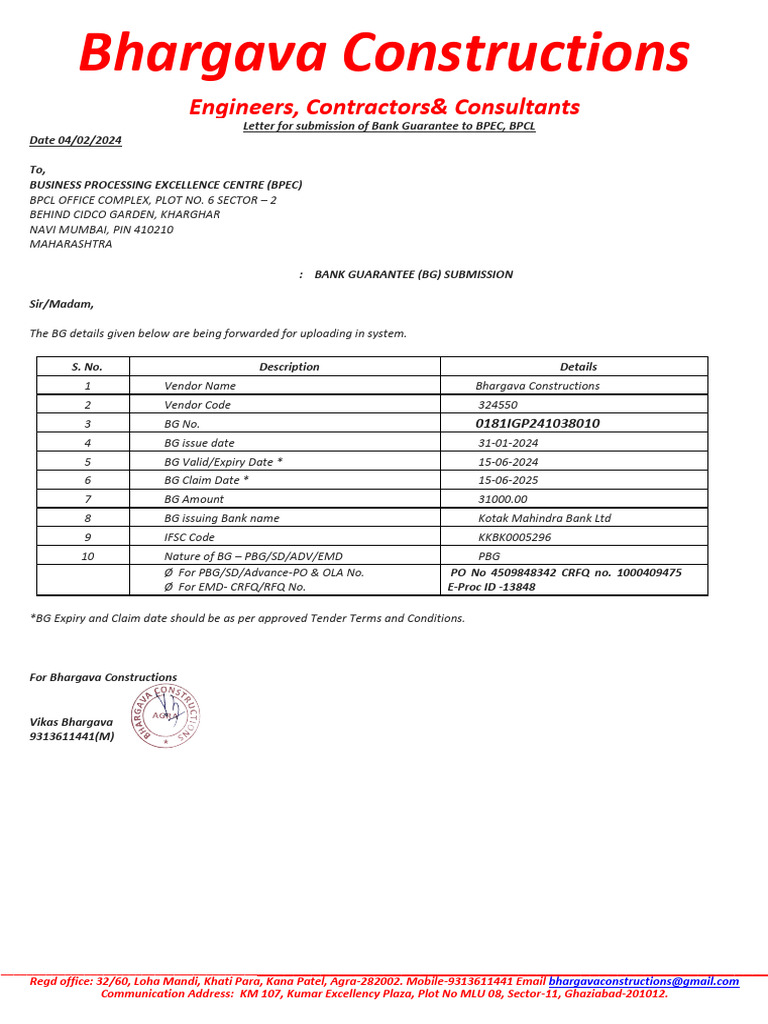 Bank Guarantee Submission to BPCL | PDF | Liquidation | Financial Services