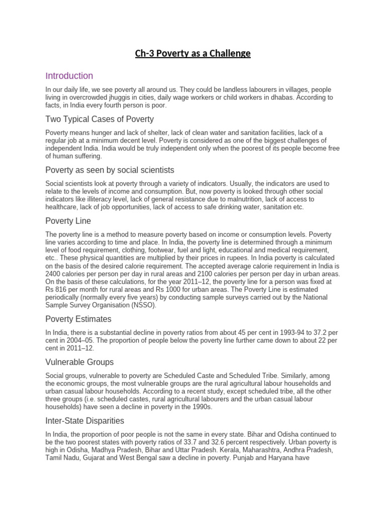 Ch-3 Poverty As A Challenge: Two Typical Cases of Poverty | PDF ...