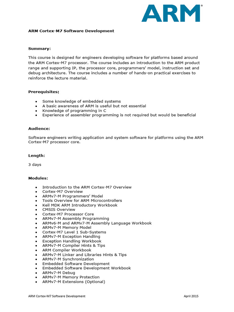 ARM Cortex-M7 Software Course Guide | PDF