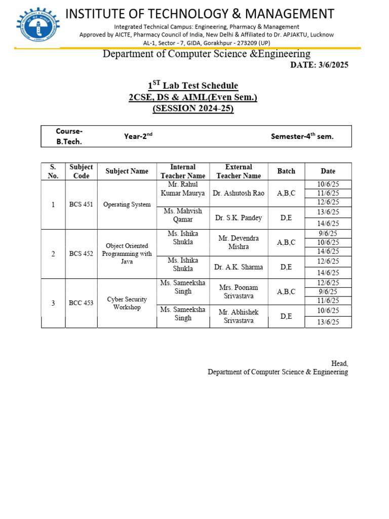 1st Lab Test 2cse Ds Aiml 3 June 25 | PDF