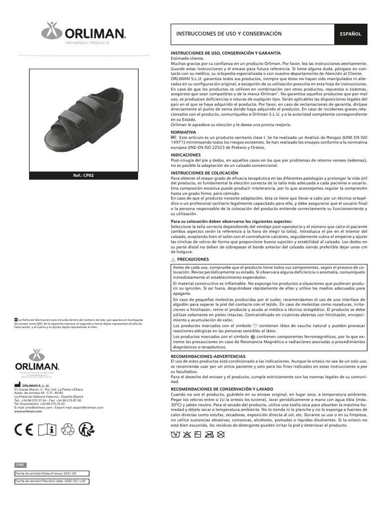 Zapato Hallux Orliman Instrucciones CP02 | PDF
