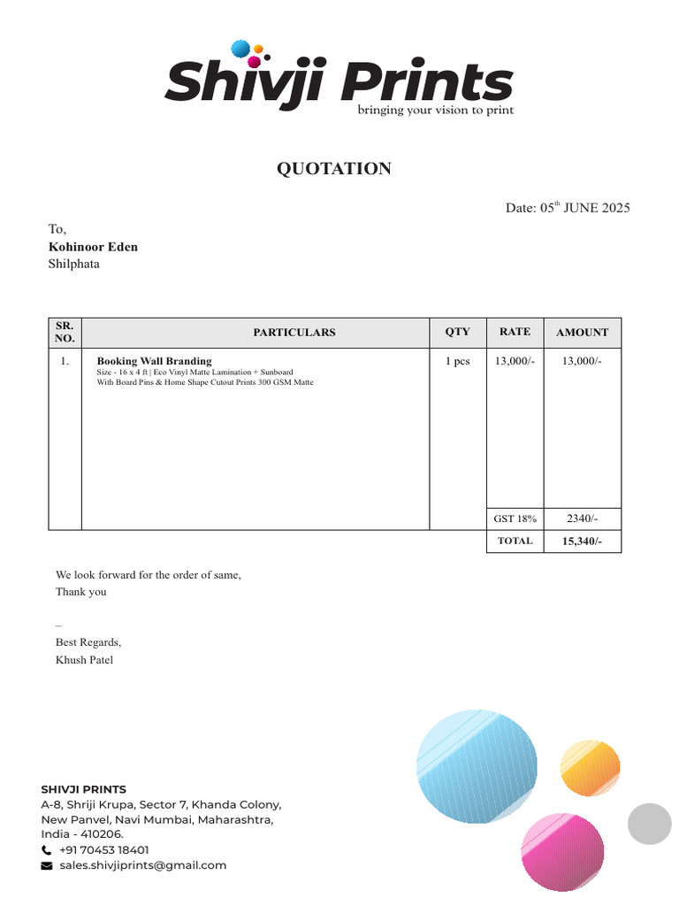 Booking Wall Branding Quotation | PDF