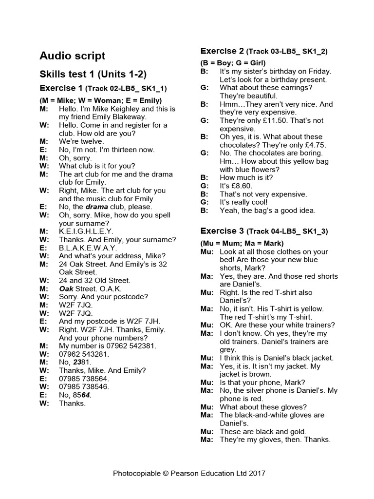 LB 5th Skills Tests Audioscript | PDF