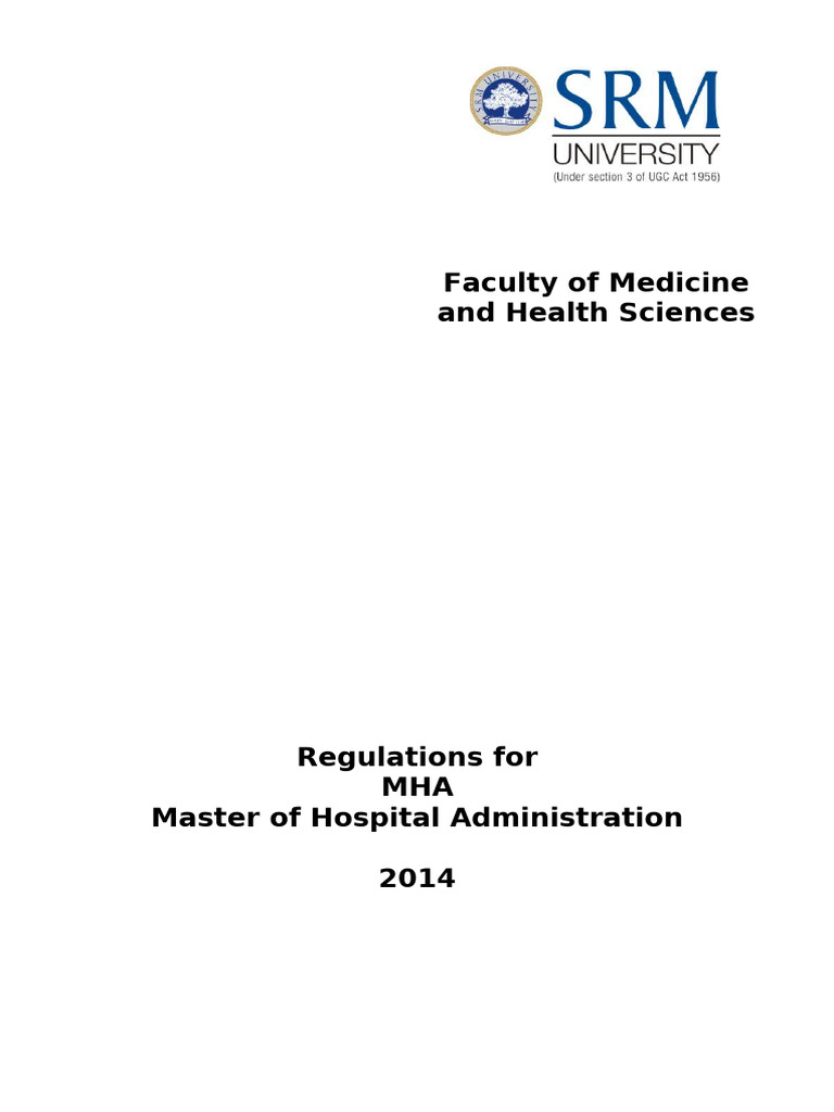 MHA Regulations: Master of Hospital Administration | PDF | Human ...