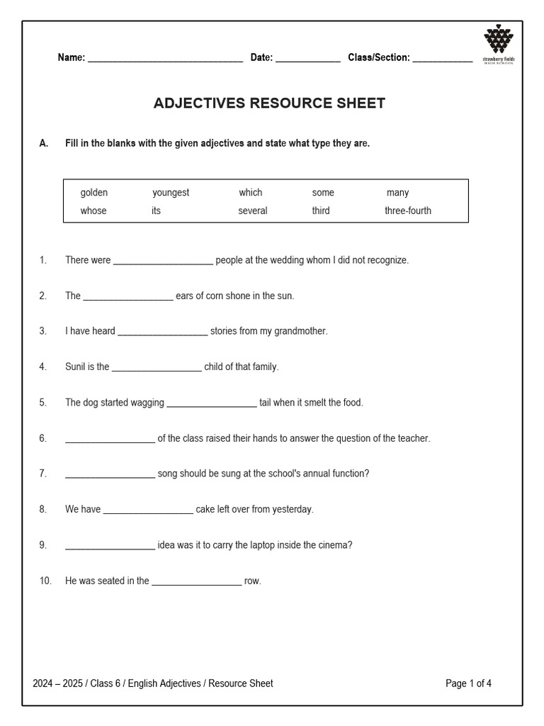 Adjective Exercises for Class 6 | PDF | Natural Satellite | Saturn