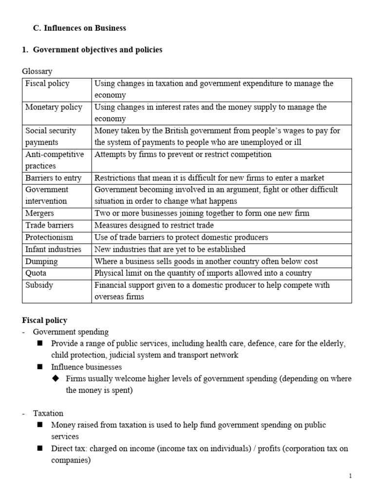 Government Policies Impacting Business | PDF | Taxes | Government Spending
