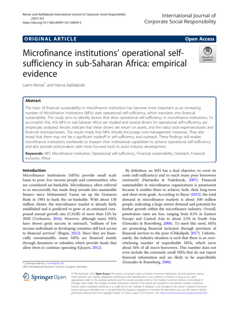 Microfinance Self-Sufficiency in Africa | PDF | Microfinance | Poverty