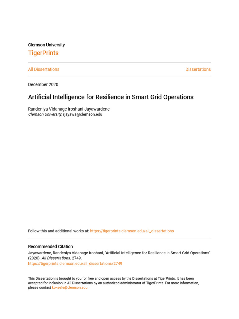 Artificial Intelligence For Resilience in Smart Grid Operations | PDF ...