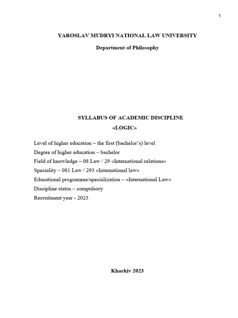 Logic Syllabus for Law Students | PDF | Logic | Inference