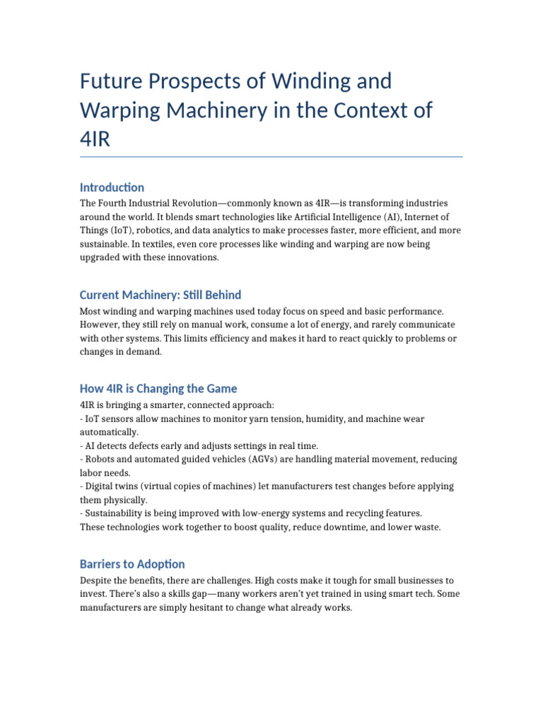 Future Prospects 4IR Textile | PDF | Automation | Economies