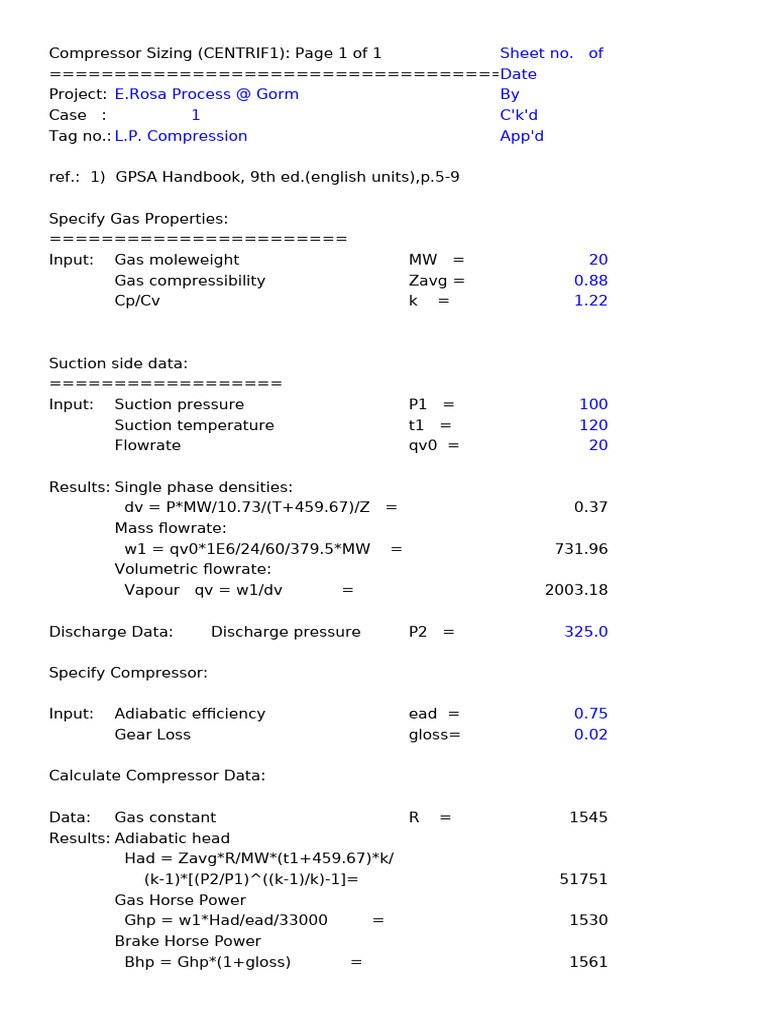 Compressor Sizing Calculation Guide | PDF