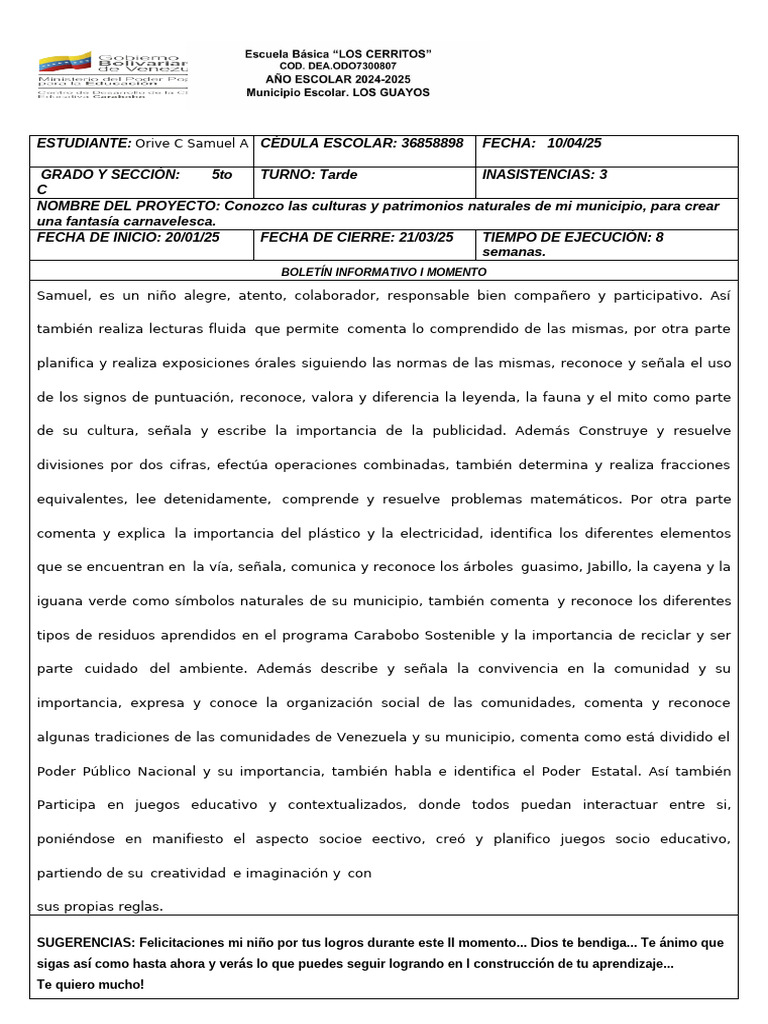 Boleta Del II Momento de Orive Samuel 5to C | PDF | Aprendizaje