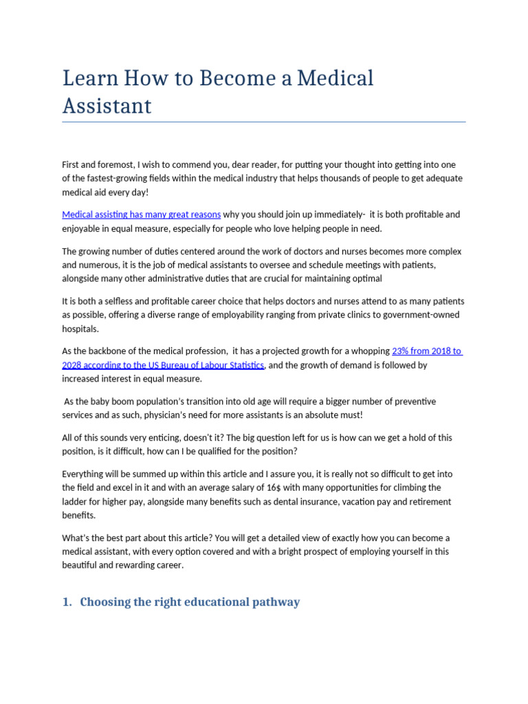 How to Become a Medical Assistant | PDF | Dermatology | Health Care