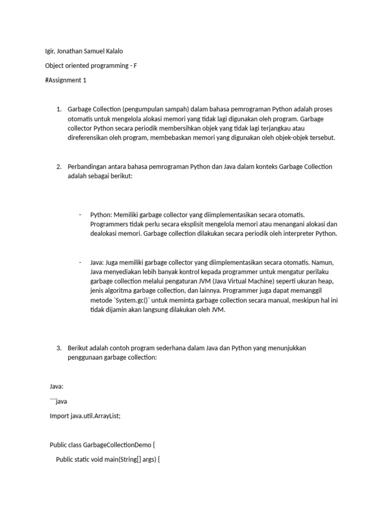 Perbandingan Garbage Collection Python dan Java | PDF