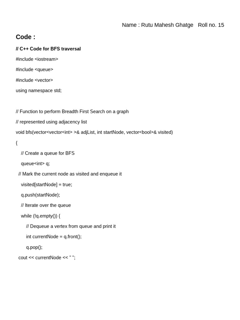 C++ BFS and DFS Graph Traversal Code | PDF | Vertex (Graph Theory ...