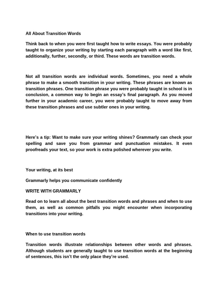 Understanding Transition Words | PDF | Phrase | Word
