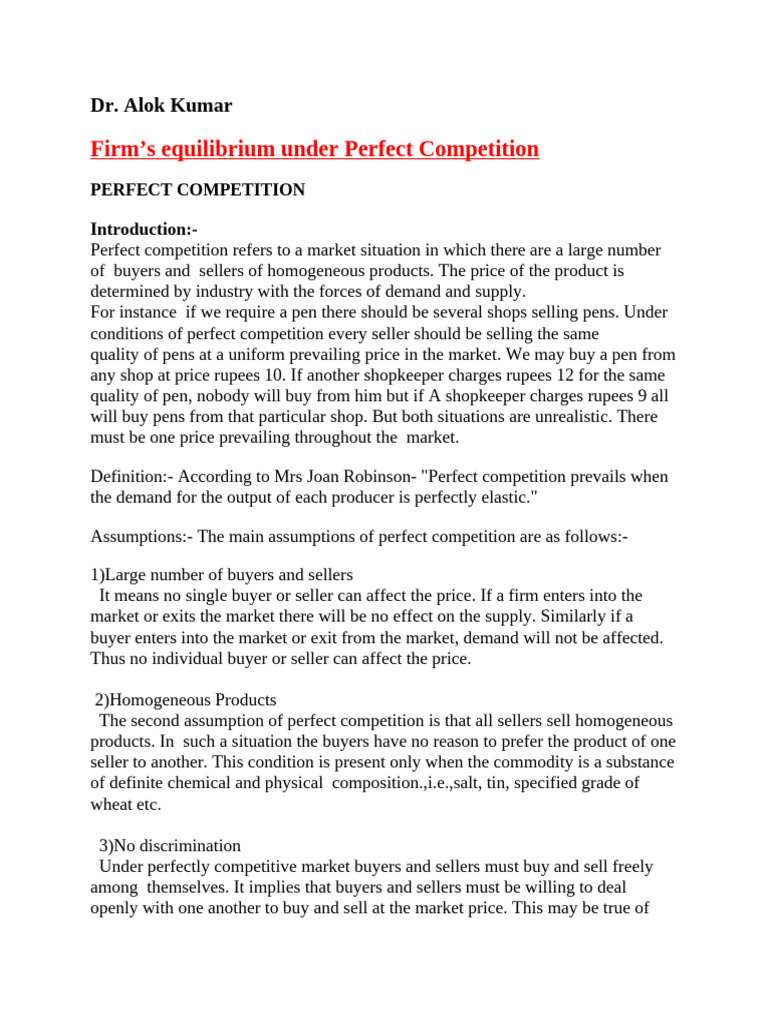 Firm Equilibrium in Perfect Competition | PDF | Economic Equilibrium ...