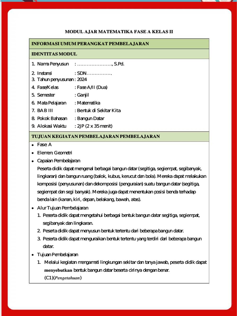 Modul Ajar Matematika Kelas II Fase A | PDF