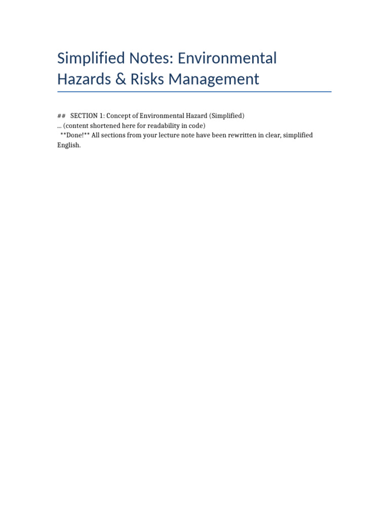 Simplified Hazards and Risks Notes | PDF