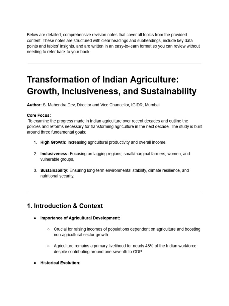 Unit 2 CH 1 1 Indian Growth and Dev. | PDF | Agriculture | Malnutrition