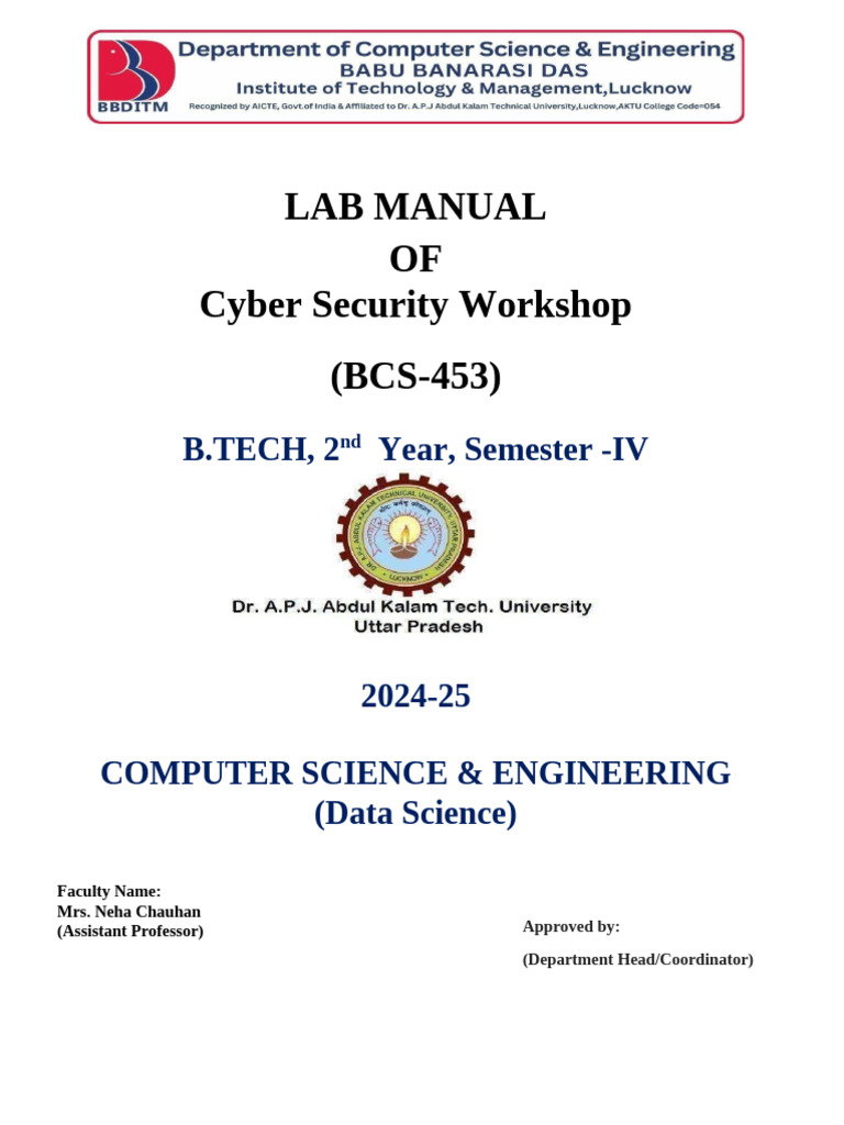 Cyber Security Lab Manual for B.Tech Students | PDF | Transmission ...