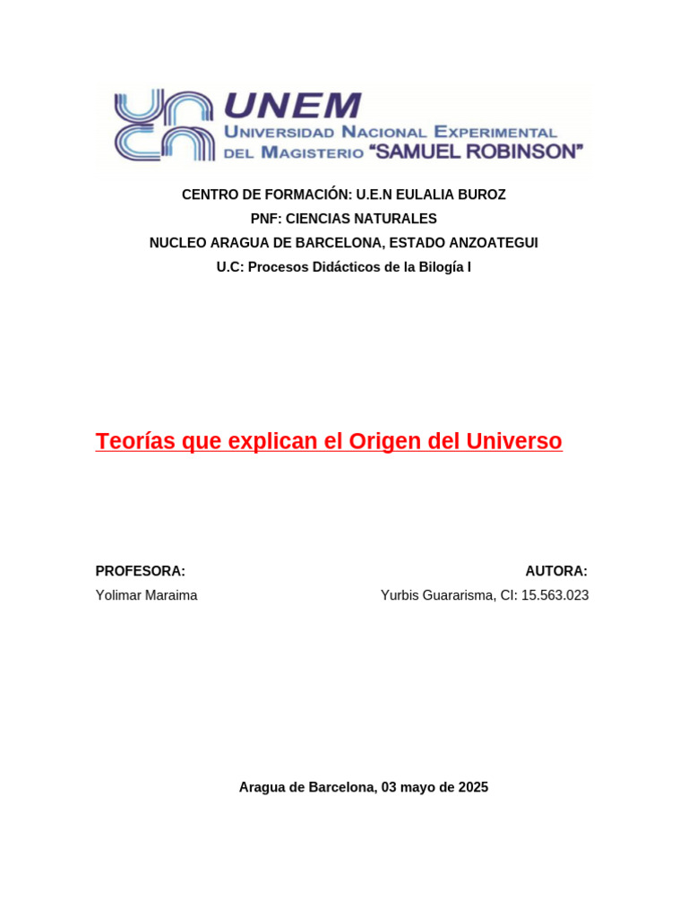 Teorías del Origen del Universo y Vida | PDF | Big Bang | Universo