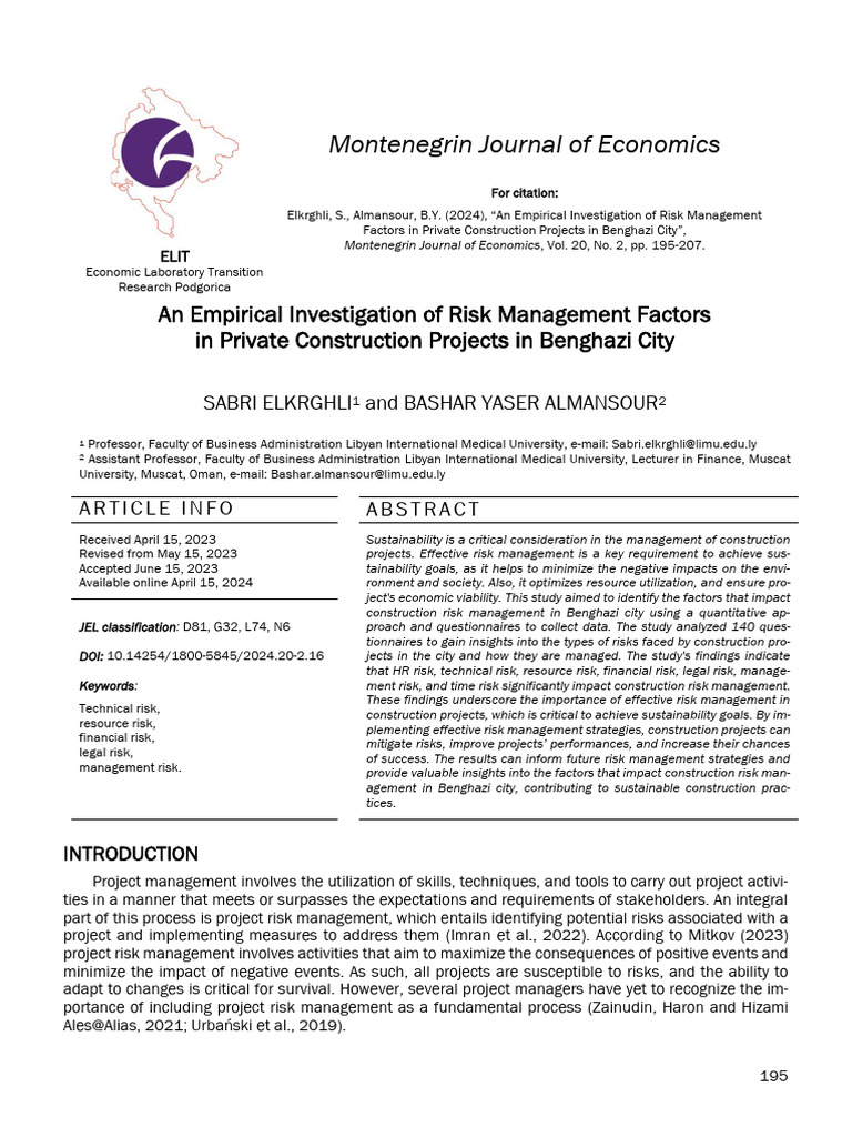 12 An Empirical Investigation of Risk Management Factors in Private ...