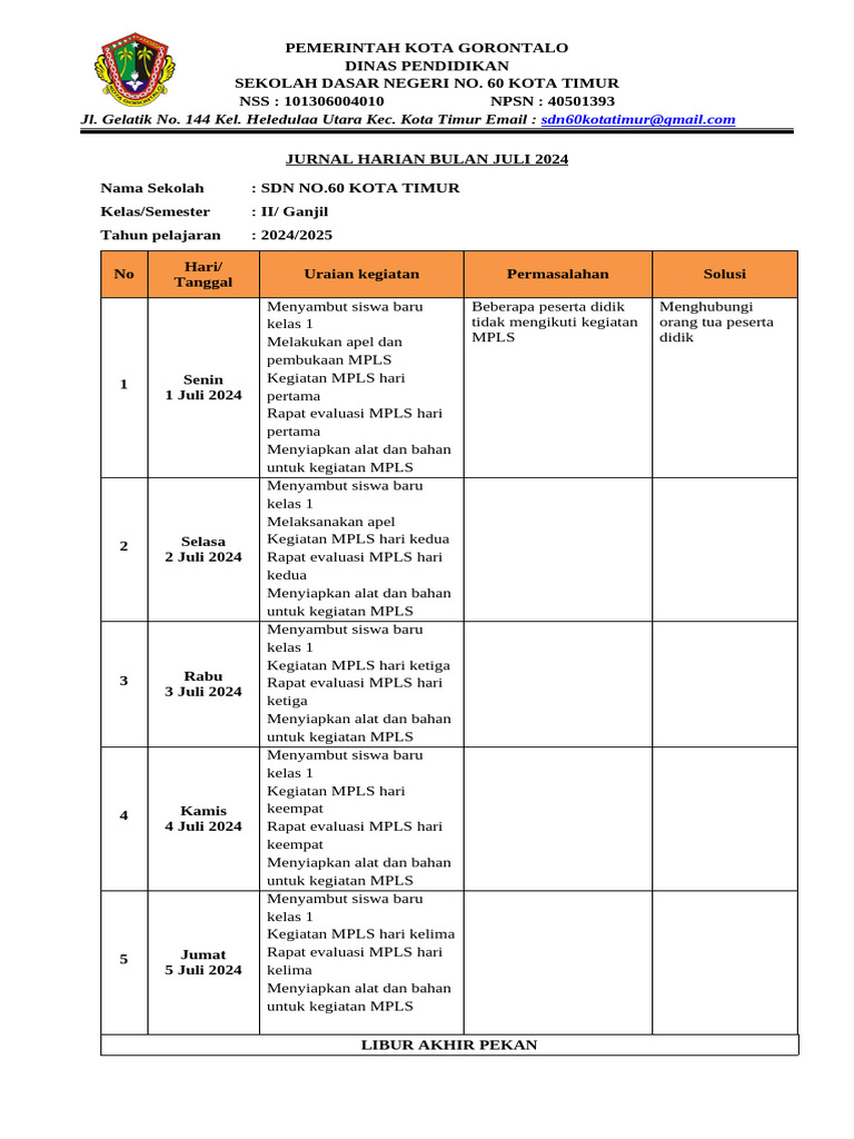 Jurnal Harian Terbaru Juli 2024 | PDF