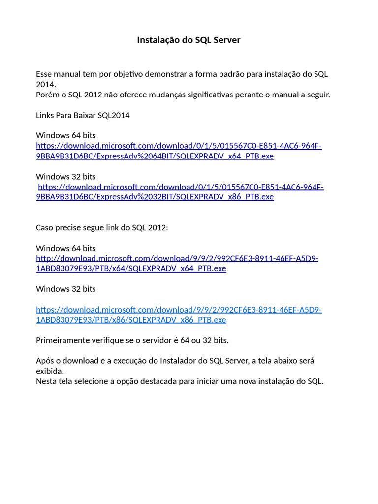 Guia de Instalação do SQL Server 2014 | PDF