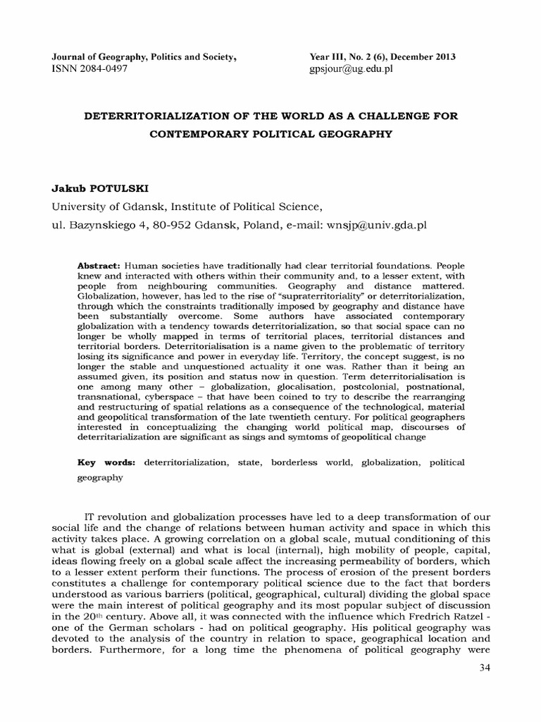 Deterritorialization in Political Geography | PDF | Geography ...