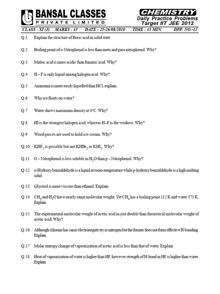 DPP 13 (Hydrogen Bonding) | PDF