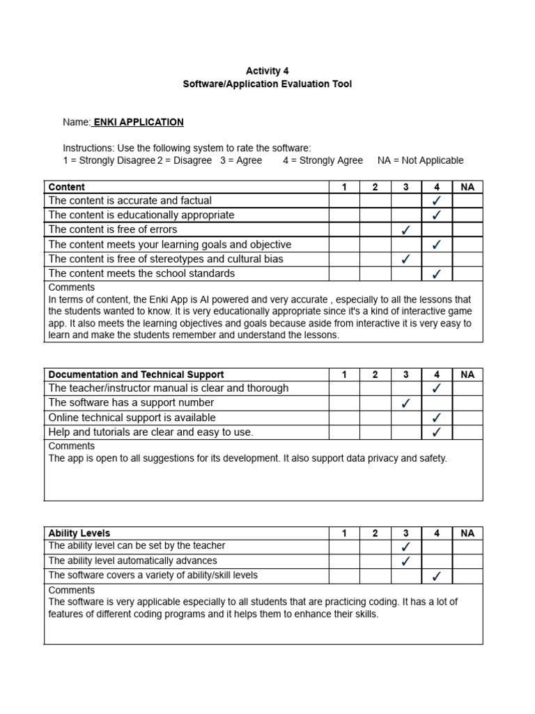 Enki Application Evaluation Summary | PDF | Software | Cognition