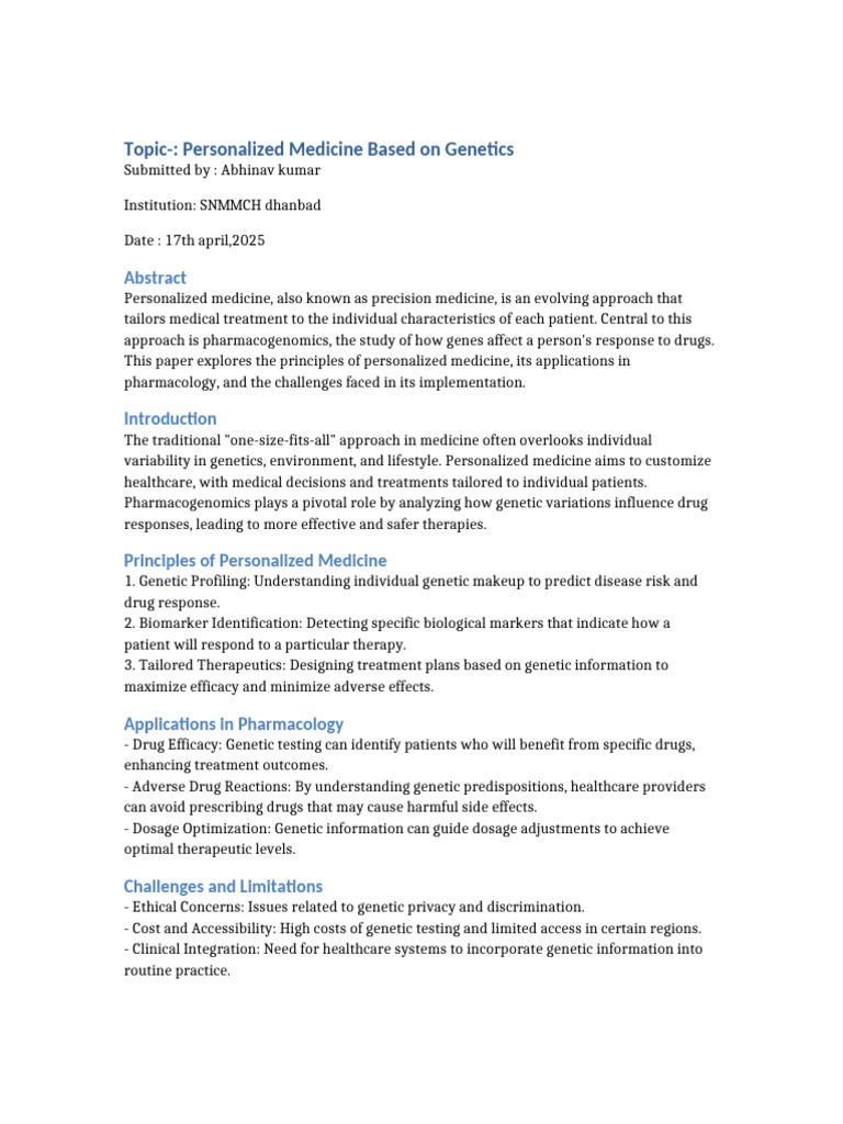 Personalized Medicine and Pharmacogenomics | PDF | Personalized ...
