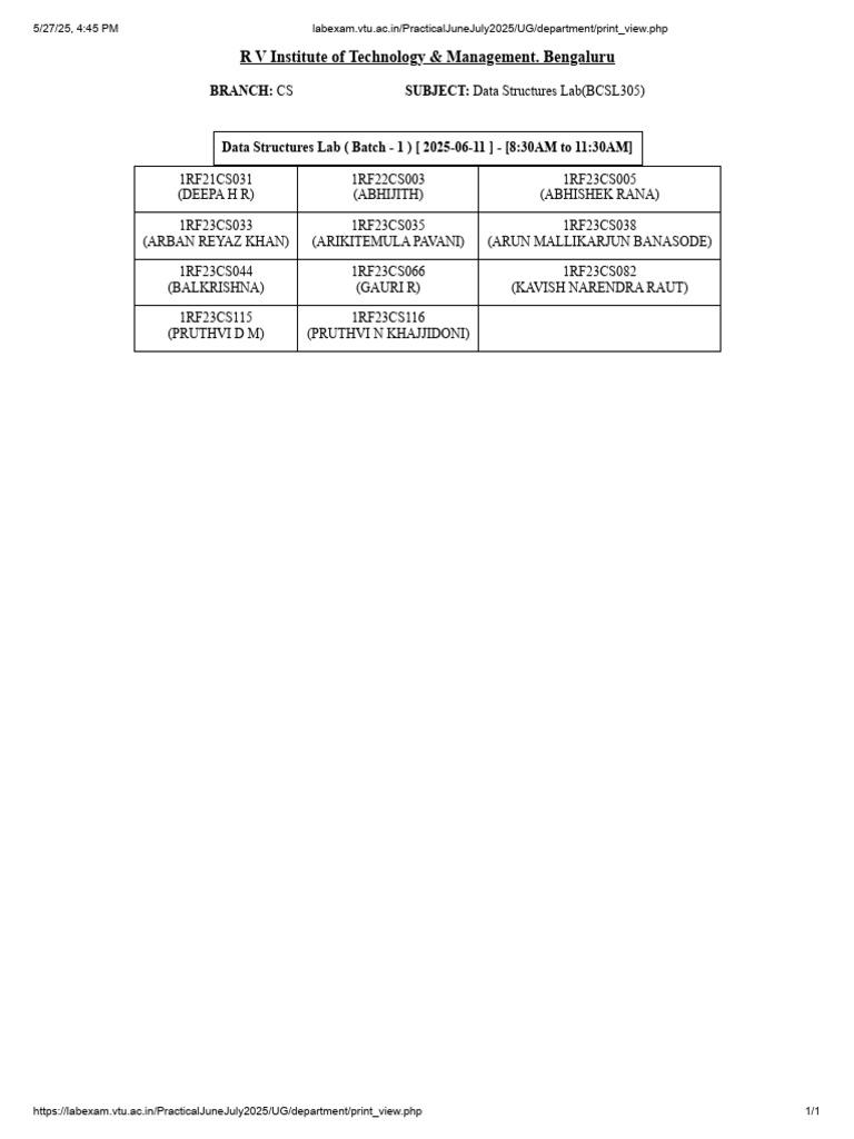 Data Structures Lab Schedule 2025 | PDF