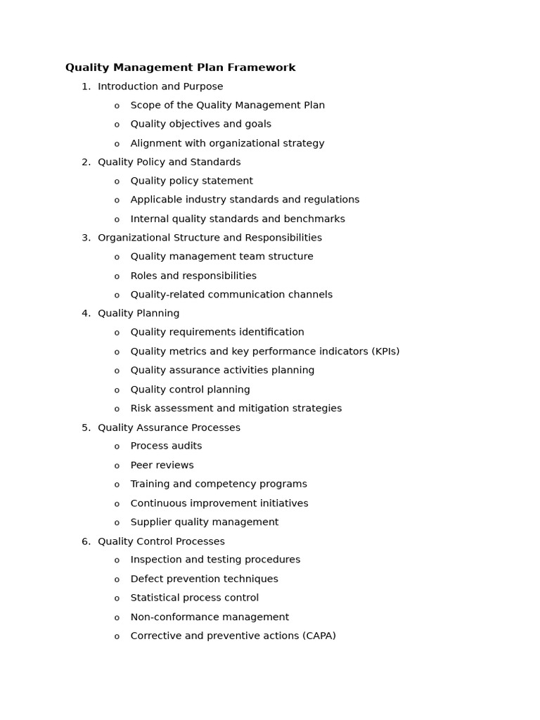 Quality Management Plan Framework | PDF | Quality Management | Cloud ...